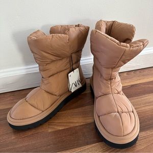 Zara Quilted Nylon Puffer Boots Size 8 NWT